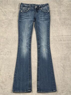 Miss Me Y2K Womens Size 24 Bootcut Jeans Blue Distressed Stretch Rhinestone